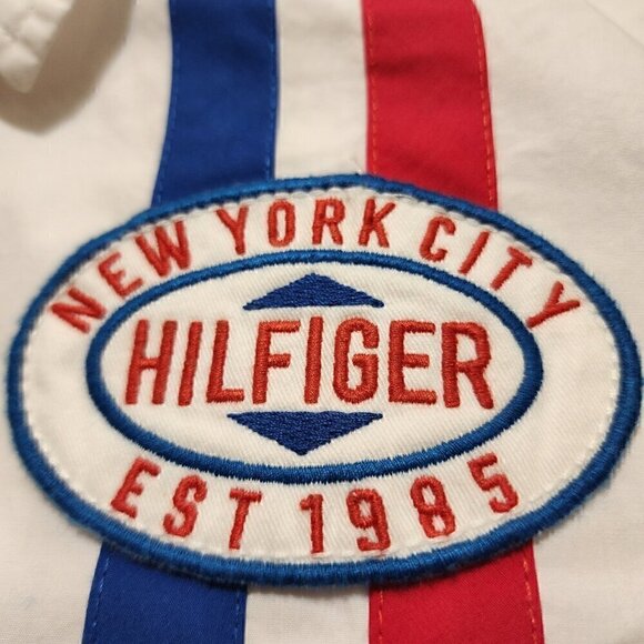 Tommy Hilfiger Boys Racing Shirt Botton Down Short Sleeve Logo‎ Patch XL - Picture 8 of 12
